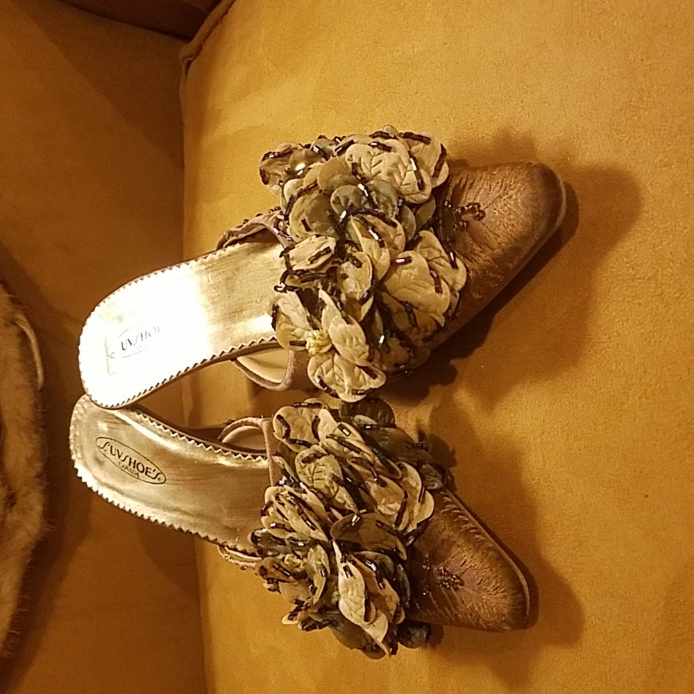Absolutely stunning silk mules,2& a half heel